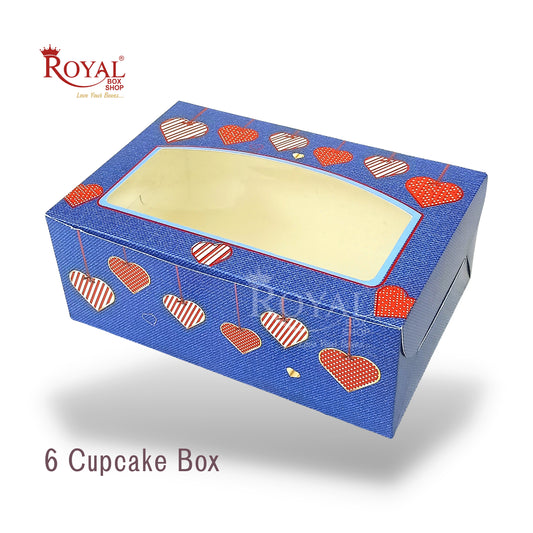 6 Cupcake Valentine Theme Box I Size 10x6.57x3.5" Inch I Royal Blue Color