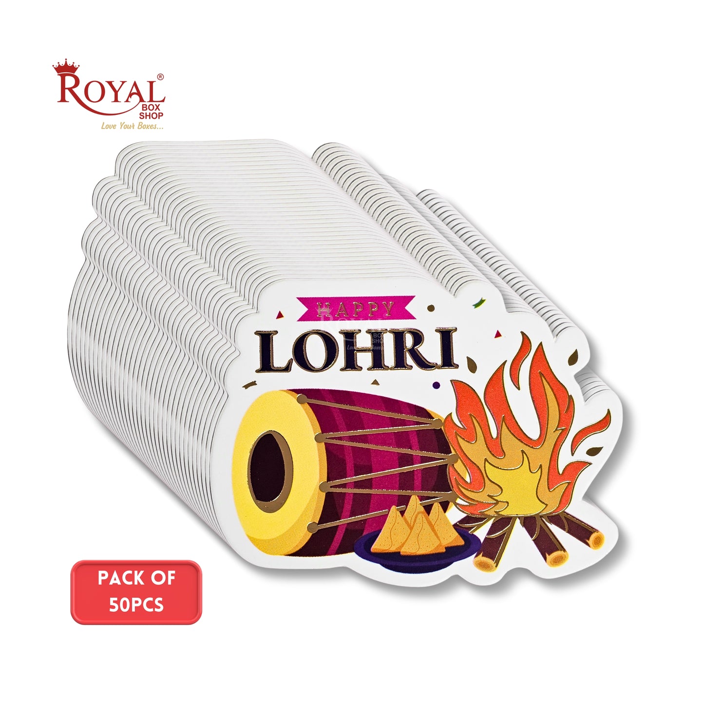 Happy Lohri Tags I D4 | Mix Color | Pack of 50 | Festive Tags for Gift Hampers & Baskets