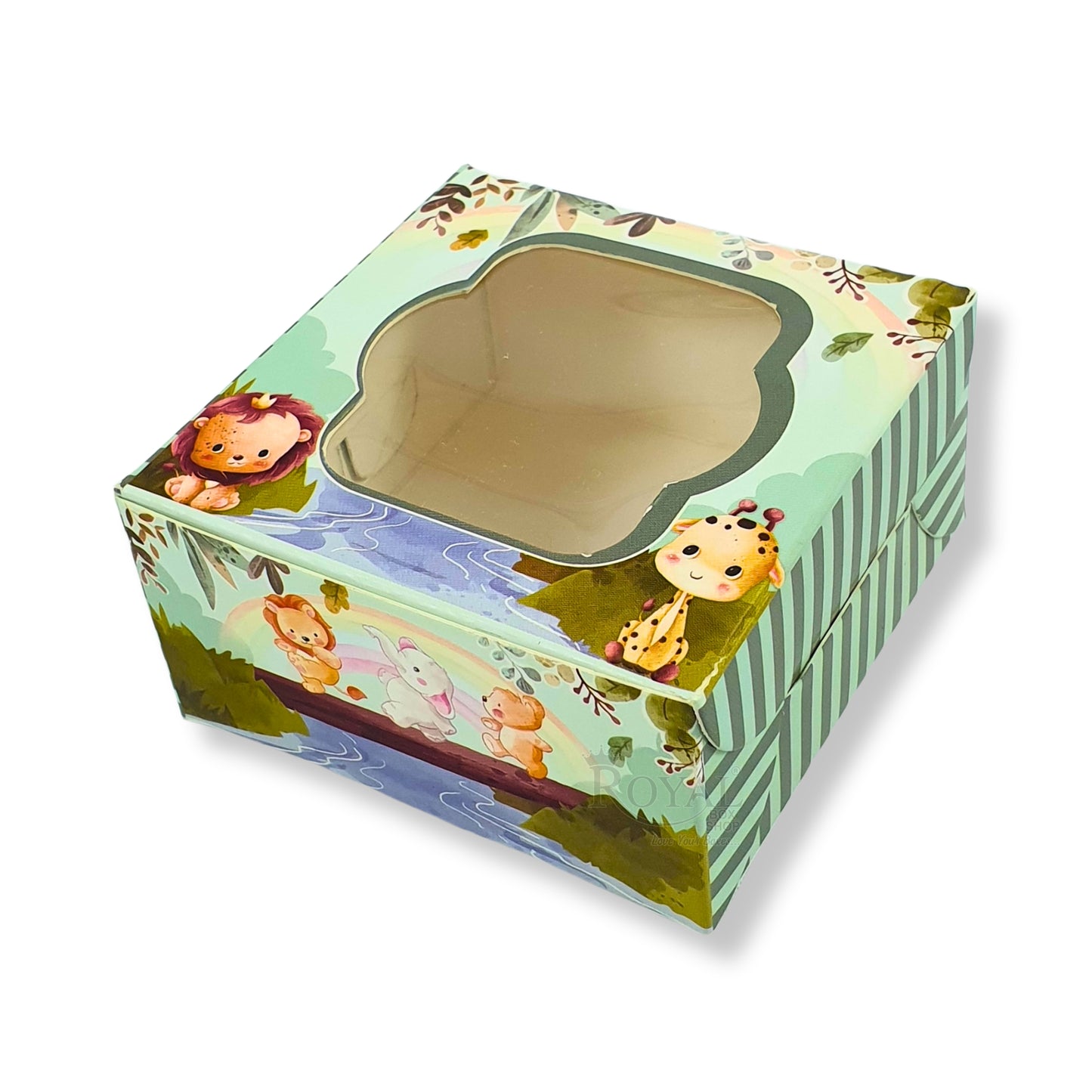 Single Brownie Window Box Baby Jungle Animal Theme - 3 x 3 x 1.5 Inches