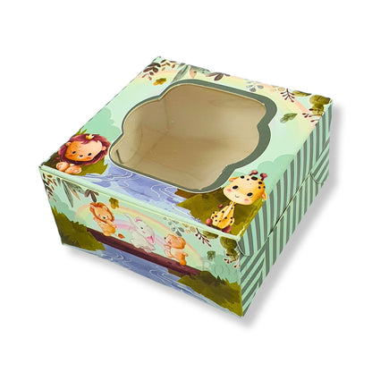 Single Brownie Window Box Baby Jungle Animal Theme - 3 x 3 x 1.5 Inches