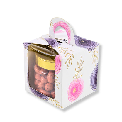 1pc Cupcake Box with Window | 3.5x3.5x3.5 Inch | White with Pink Flower
