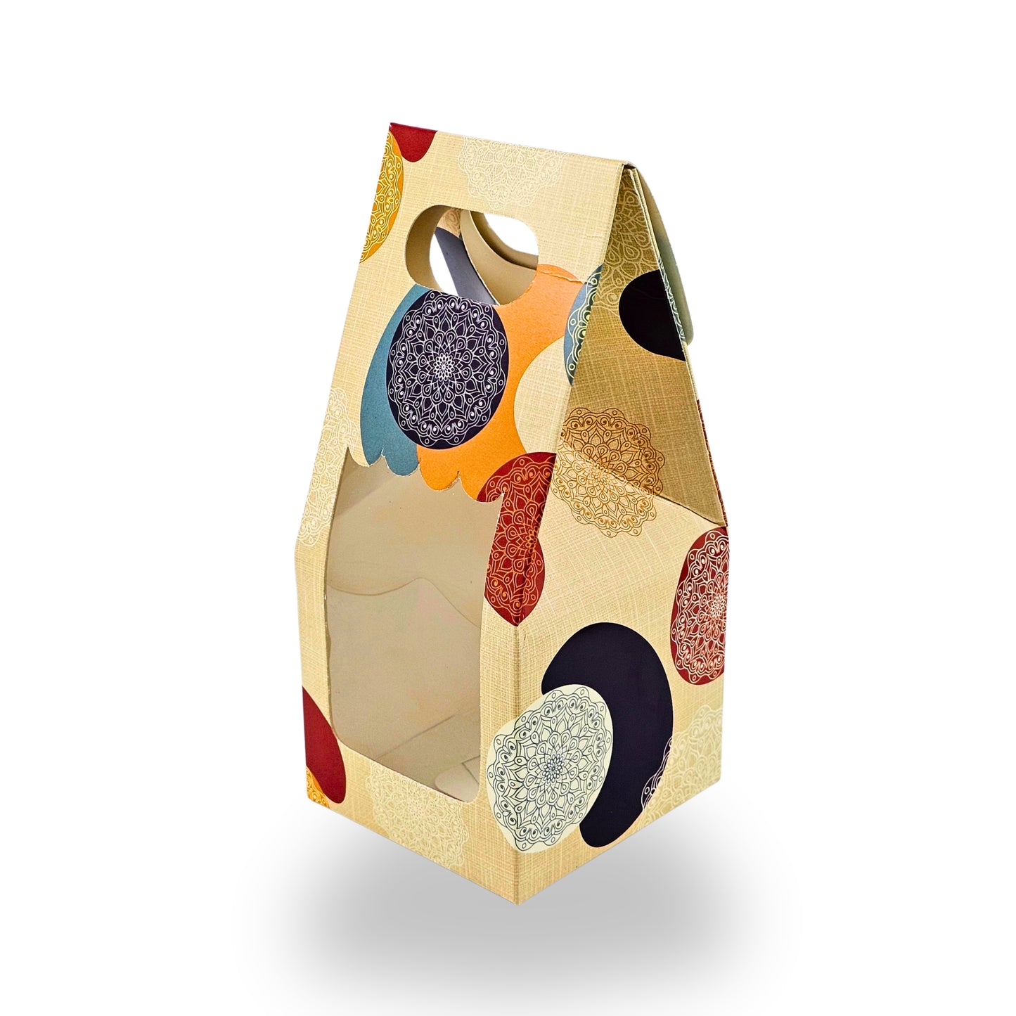 1 Mason Jar Paper Carry Bags | 3.5x3.5x8 inches | Cream with Mandala Print