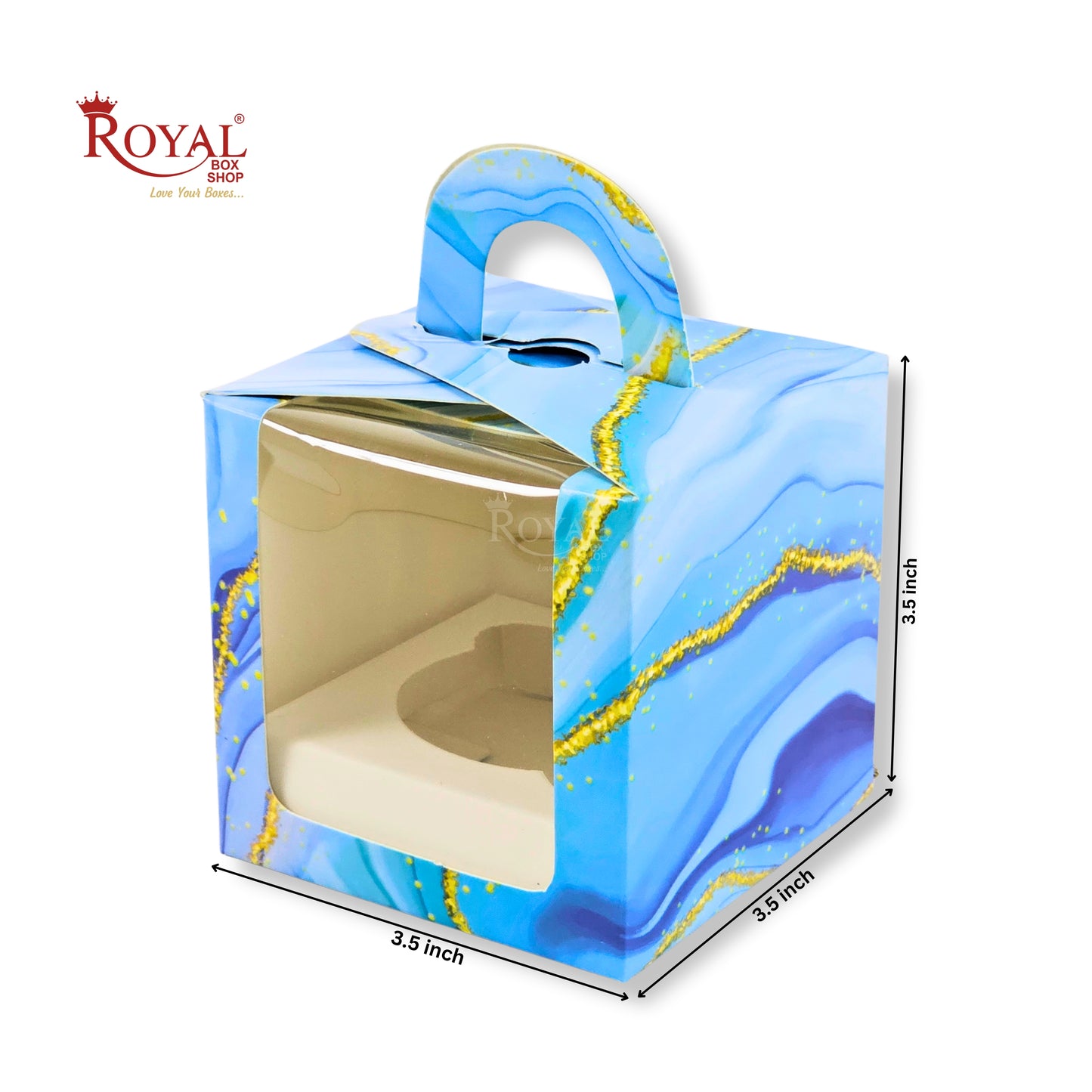 1pc Cupcake Box with Window | 3.5x3.5x3.5 Inch | Blue Marble Print