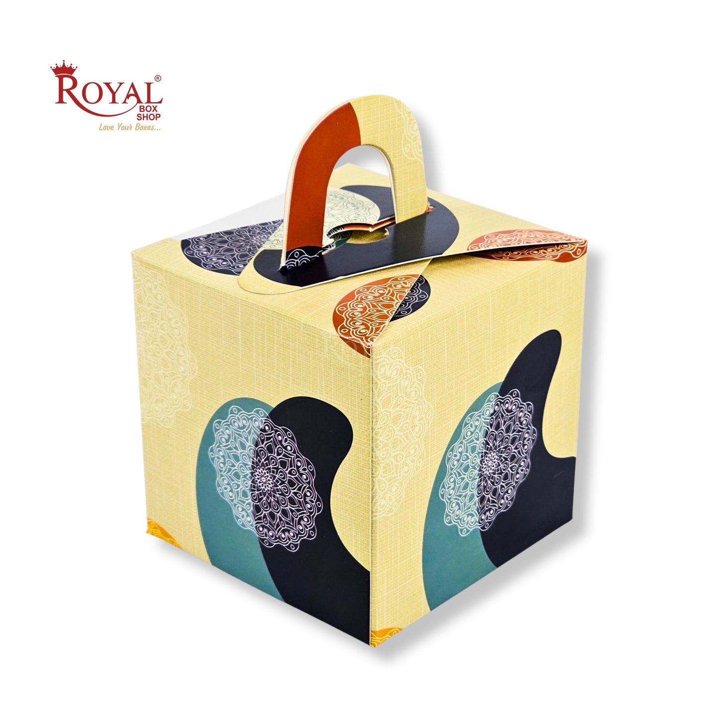 1pc Cupcake Box with Window | 3.5x3.5x3.5 Inch | Cream Mandala Print