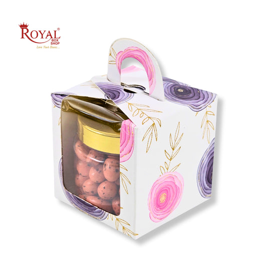 1pc Cupcake Box with Window | 3.5x3.5x3.5 Inch | White with Pink Flower