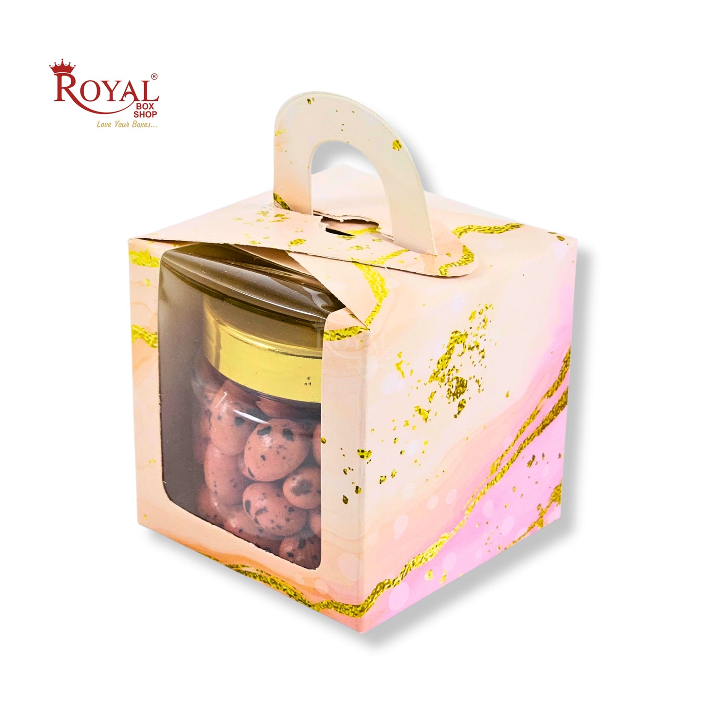 1pc Cupcake Box with Window | 3.5x3.5x3.5 Inch | Pink Marble Print