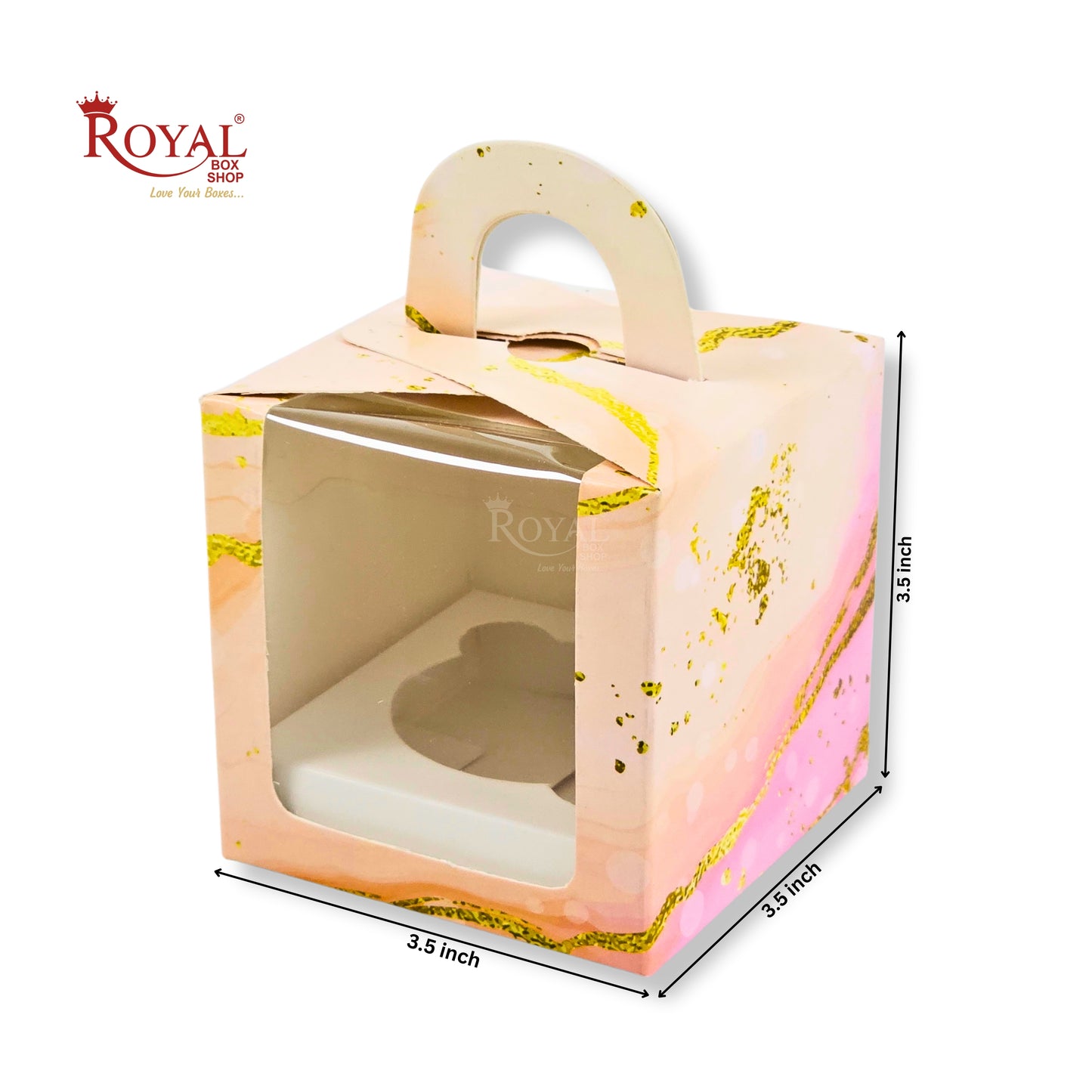 1pc Cupcake Box with Window | 3.5x3.5x3.5 Inch | Pink Marble Print