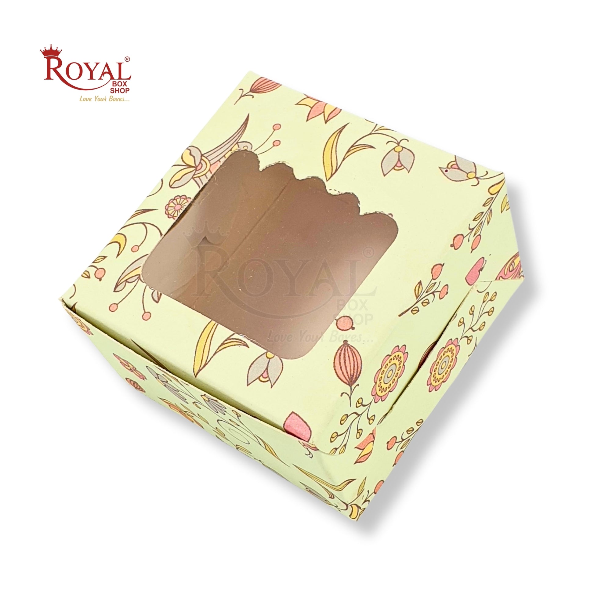 1pc Brownie Window Box I Green Floral I 3"x3"x1.75" inches I For Christmas, Baby Shower, Birthday Party Return Gifts Royal Box Shop
