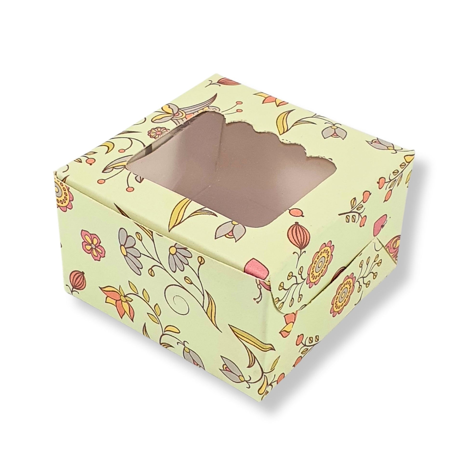 1pc Brownie Window Box I Green Floral I 3"x3"x1.75" inches I For Christmas, Baby Shower, Birthday Party Return Gifts Royal Box Shop