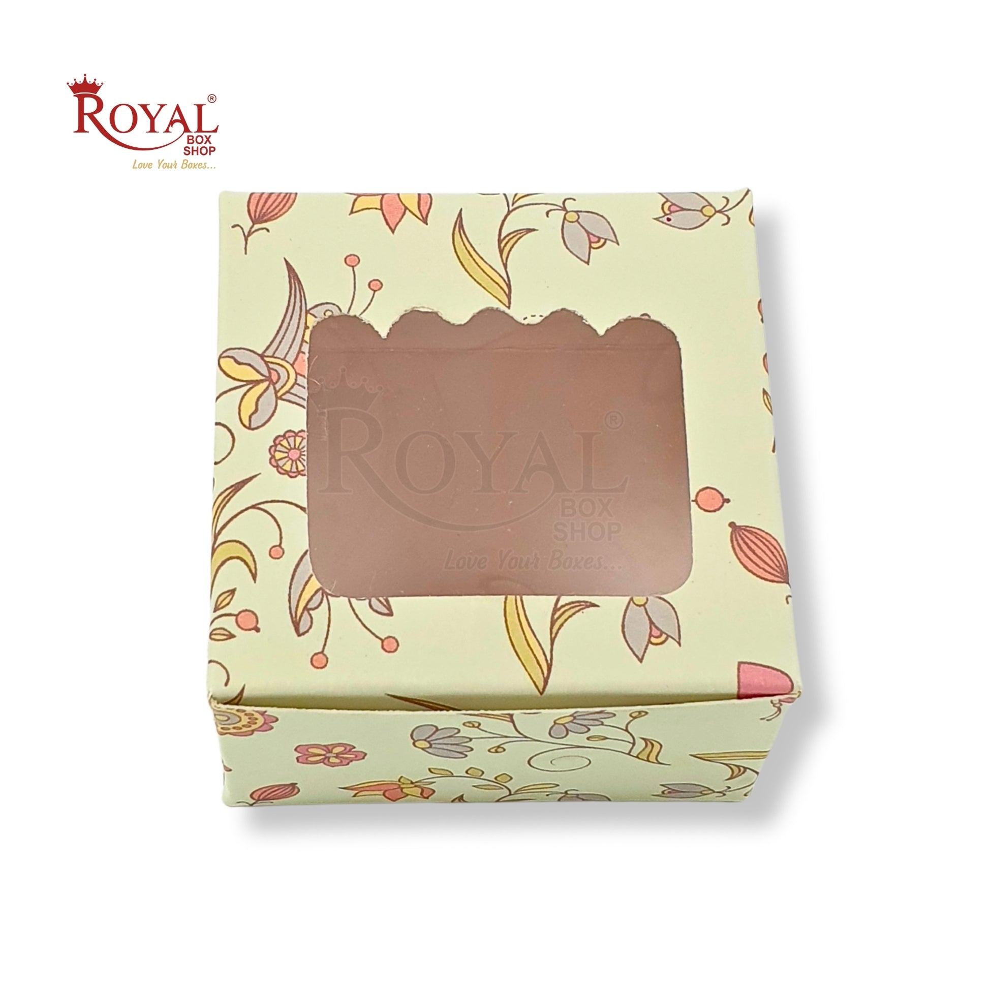 1pc Brownie Window Box I Green Floral I 3"x3"x1.75" inches I For Christmas, Baby Shower, Birthday Party Return Gifts Royal Box Shop