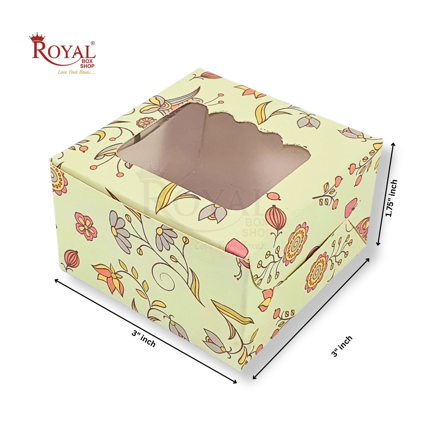 1pc Brownie Window Box I Green Floral I 3"x3"x1.75" inches I For Christmas, Baby Shower, Birthday Party Return Gifts Royal Box Shop