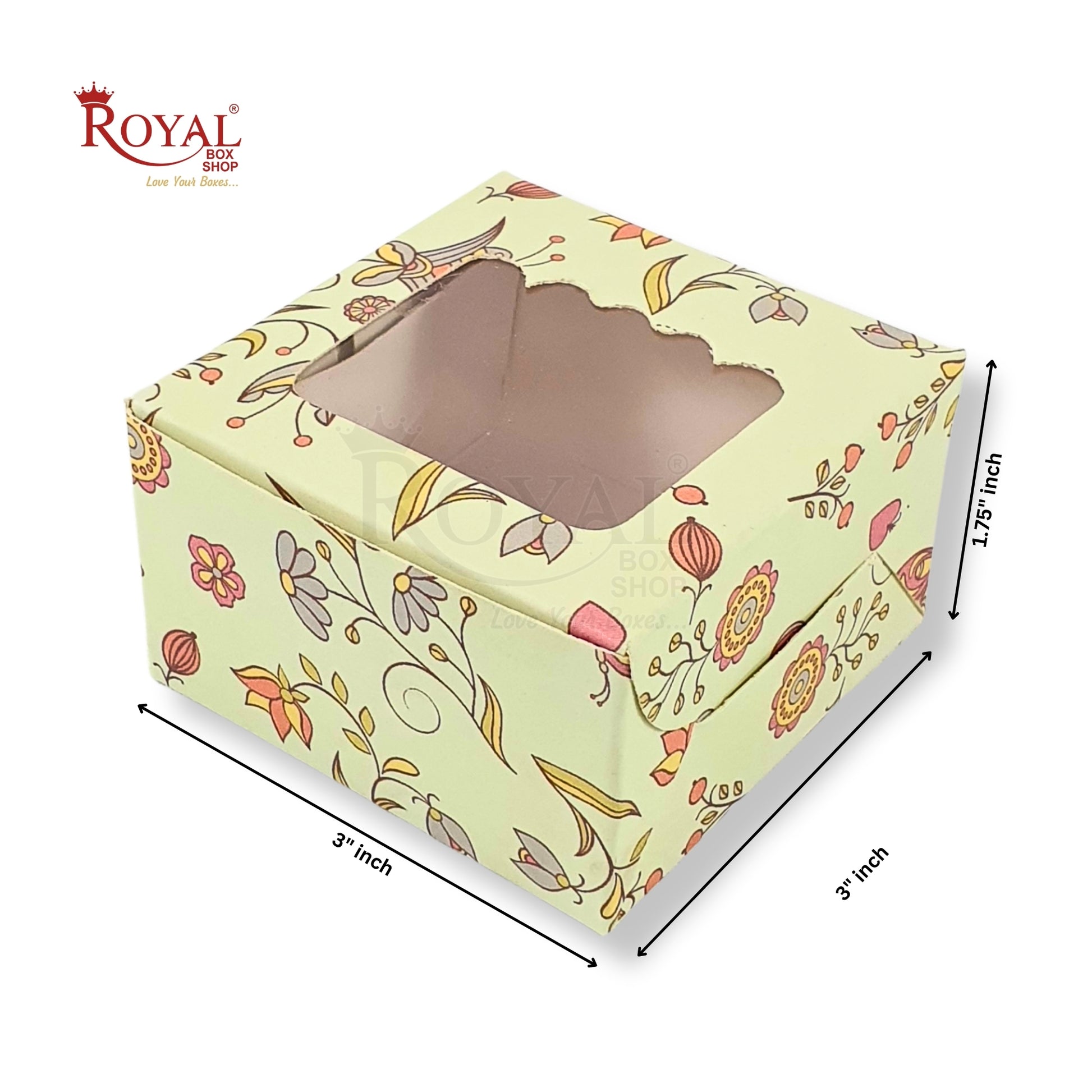 1pc Brownie Window Box I Green Floral I 3"x3"x1.75" inches I For Christmas, Baby Shower, Birthday Party Return Gifts Royal Box Shop