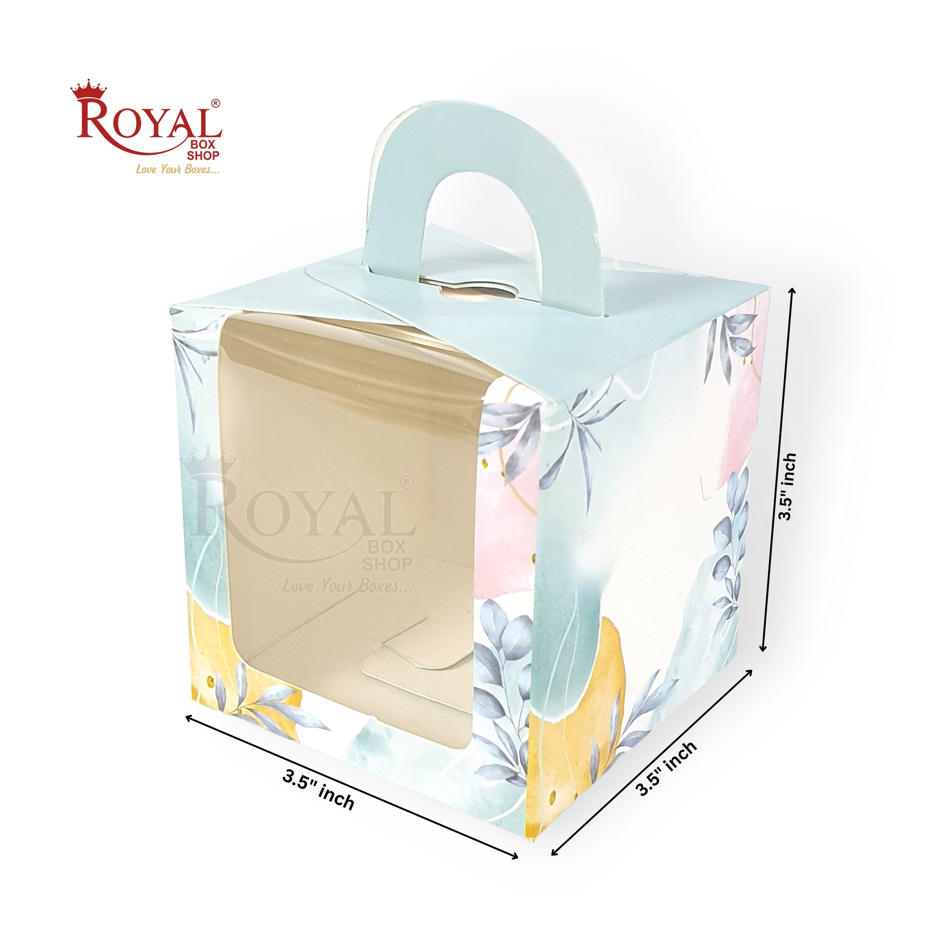 1pc Cupcake Box Window Flower Print I 3.5x3.5x3.5" I Single Cupcake Packaging Boxes, Cookie Boxes, Candy Boxes Royal Box Shop