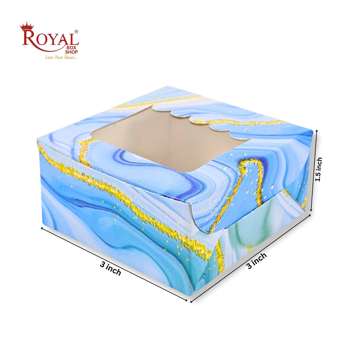 1pc Brownie Window Box | 3x3x1.5 Inches | Blue Marble Print