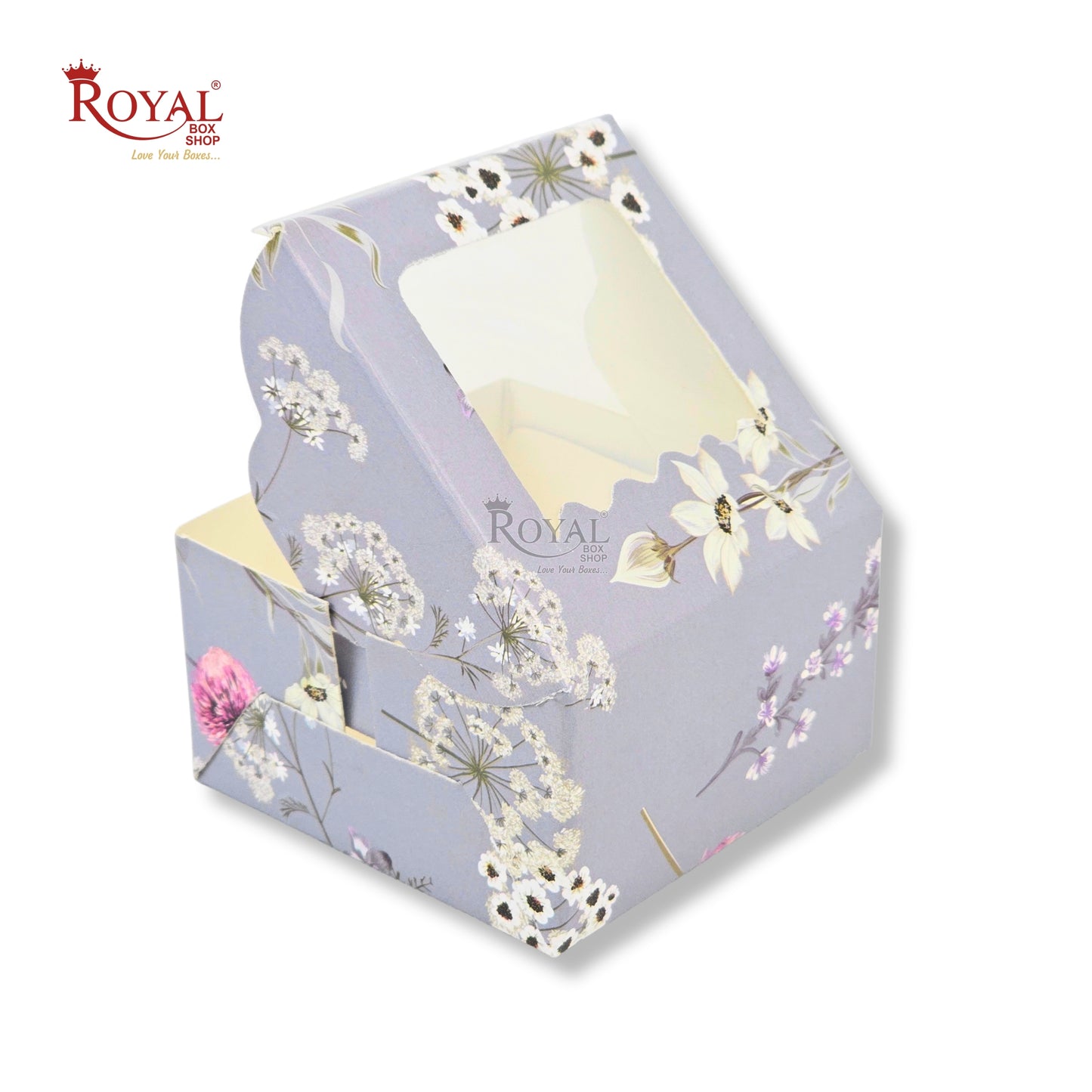 1pc Brownie Window Box | 3x3x1.75 Inches | Grey Flower