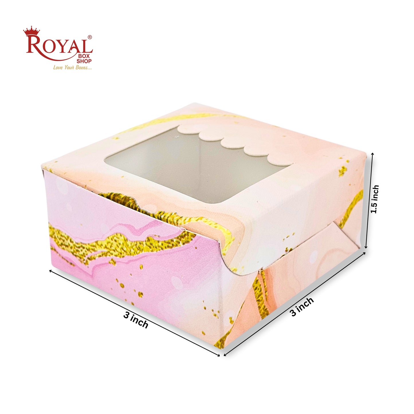 1pc Brownie Window Box | 3x3x1.5 Inches | Pink Marble Print