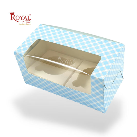 2 Cupcake Box With Window I 7x3.5x3.5 inch I Blue Check I Party Gifts, Muffin Box Royal Box Shop