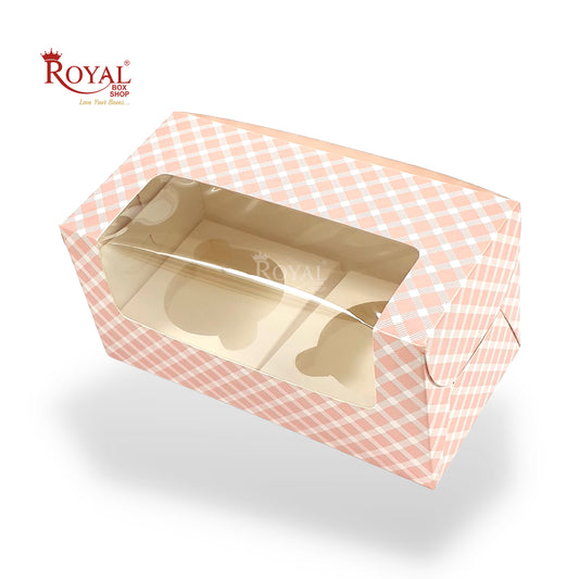 2 Cupcake Box With Window I 7x3.5x3.5 inch I Pink Check I Party Gifts, Muffin Box Royal Box Shop