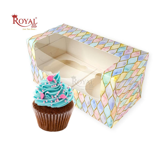 2 Cupcake Box With Window I Size 7"x3.5"x3.5" I 300GSM I Multicolor Print I Party Gifts, Muffin Box Royal Box Shop