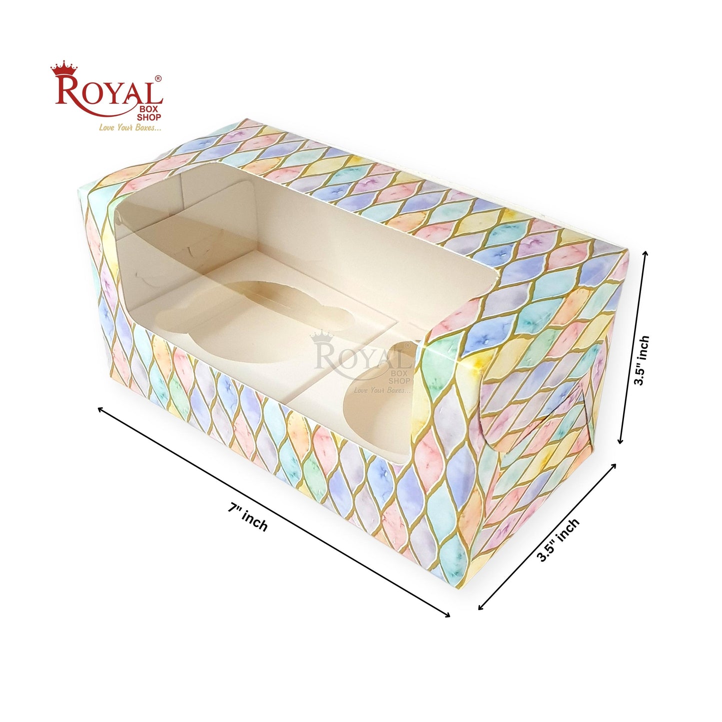 2 Cupcake Box With Window I Size 7"x3.5"x3.5" I 300GSM I Multicolor Print I Party Gifts, Muffin Box Royal Box Shop