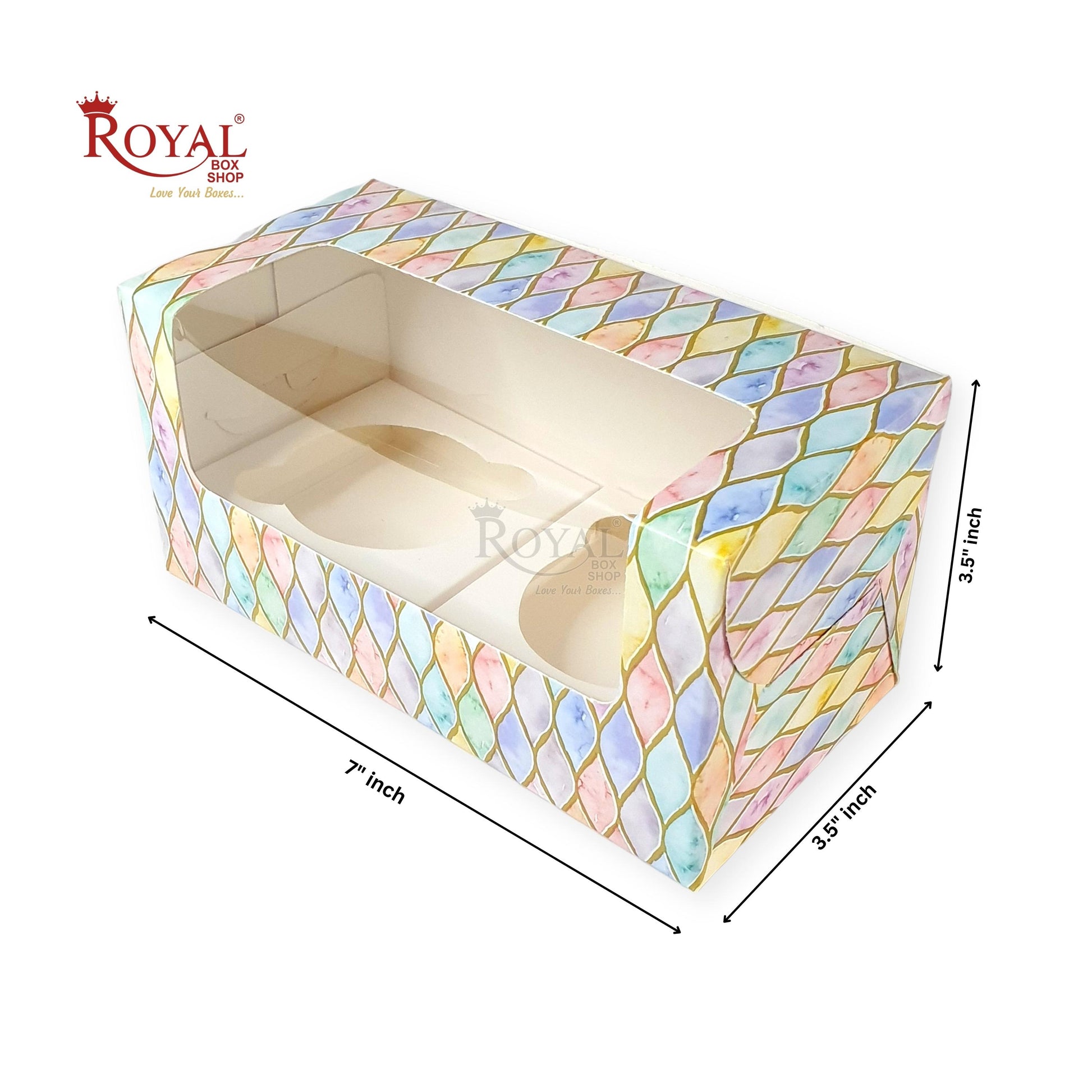 2 Cupcake Box With Window I Size 7"x3.5"x3.5" I 300GSM I Multicolor Print I Party Gifts, Muffin Box Royal Box Shop