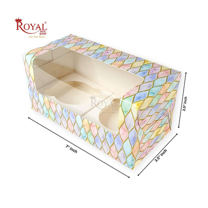 2 Cupcake Box With Window I Size 7"x3.5"x3.5" I 300GSM I Multicolor Print I Party Gifts, Muffin Box Royal Box Shop