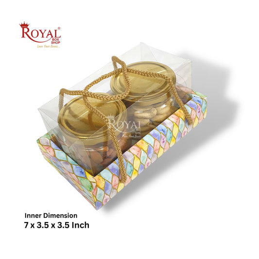 2 Mason Jar Hamper Box With Thread I 7x3.5x3.5 Inches I Multicolor Print I Christmas Gifting, Wedding, Birthday Return Gift Boxes Royal Box Shop