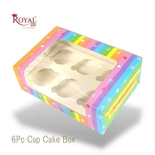 6pc Cupcake Box With Window I Size 10"x6.75"x3.5" I Rainbow Theme I For Christmas, New Year, Valentine Gifting