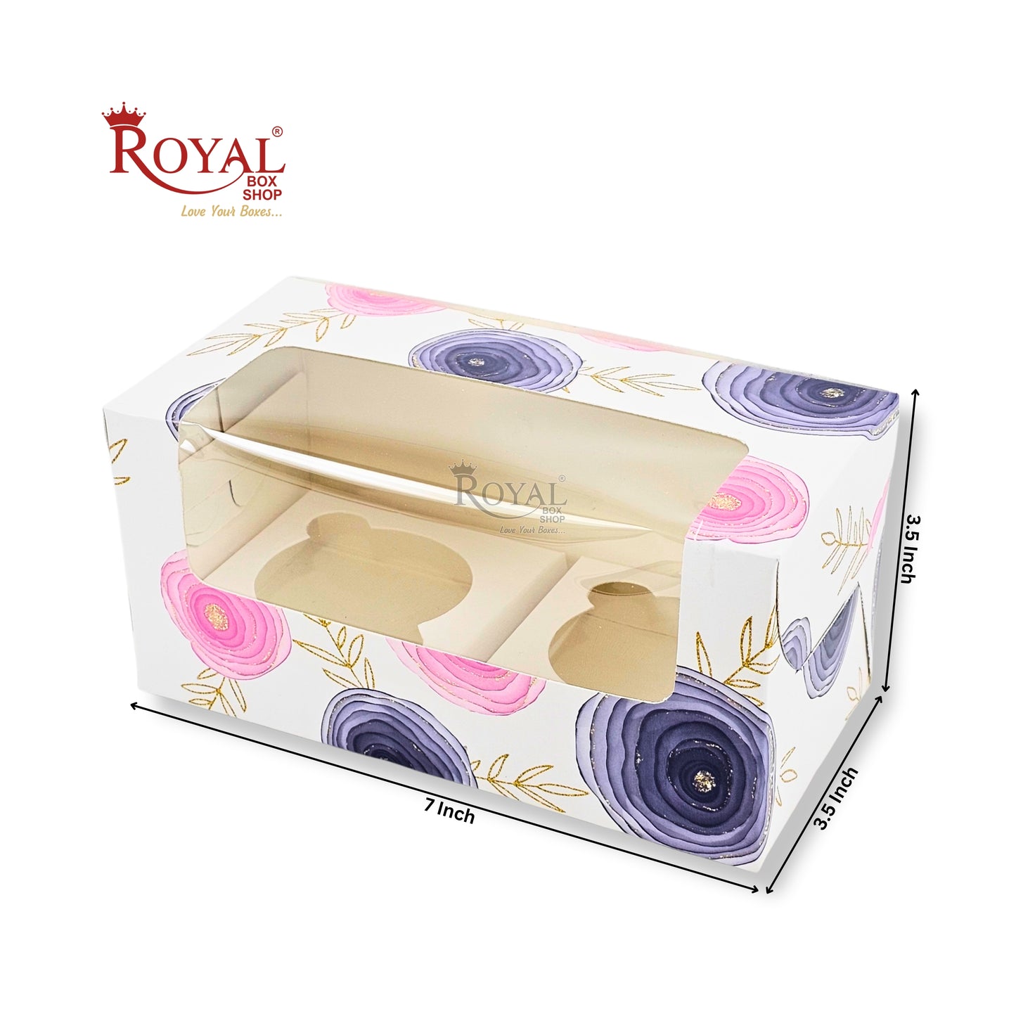 2pc Cupcake Box With Window |  7x3.5x3.5 Inch | White Floral Print | B2B