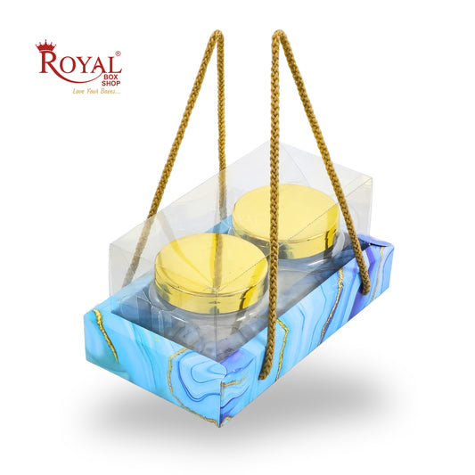 2 Mason Jar Hamper Box With Thread | 7x3.5x3.5 Inches | Blue Marble Print