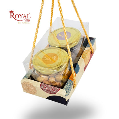 2 Mason Jar Hamper Box With Thread | 7x3.5x3.5 Inches | Cream Mandala Print