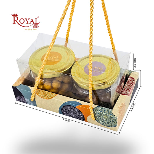 2 Mason Jar Hamper Box With Thread | 7x3.5x3.5 Inches | Cream Mandala Print