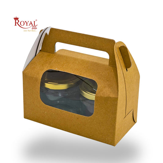 2 Jar Box With Handle I 7x3.5x3.5 inches I Brown Kraft