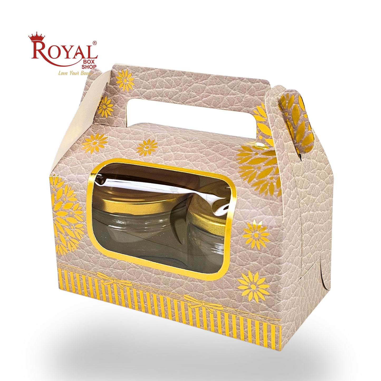 2 Jar Box With Handle I 7x3.5x3.5 inches I Cream with golden leafing