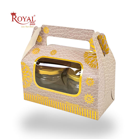2 Jar Box With Handle I 7x3.5x3.5 inches I Cream with golden leafing