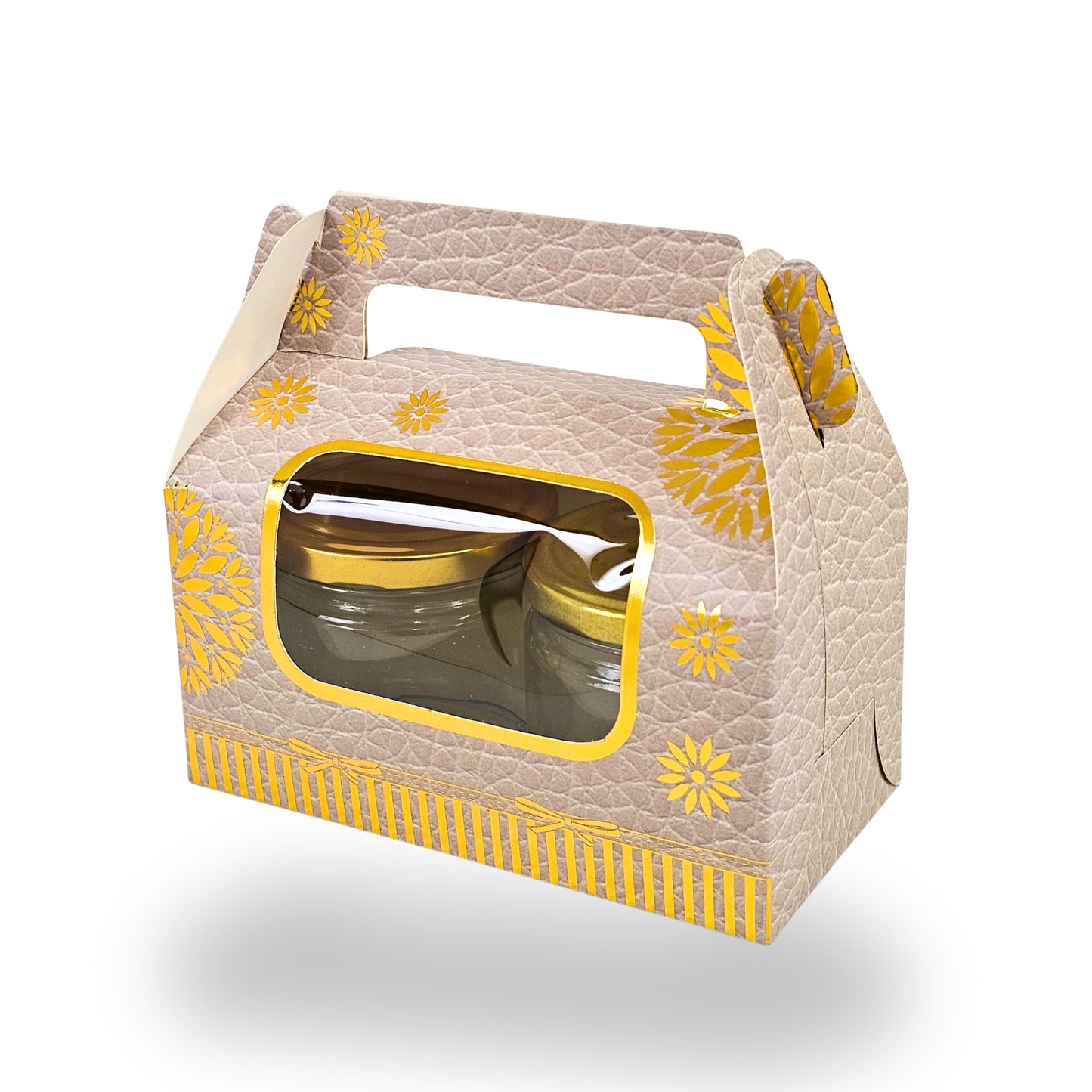 2 Jar Box With Handle I 7x3.5x3.5 inches I Cream with golden leafing