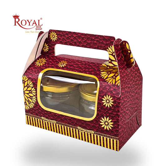 2 Jar Box With Handle I 7x3.5x3.5 inches I Red with golden leafing
