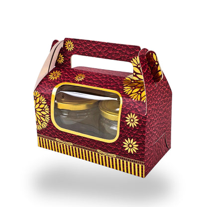 2 Jar Box With Handle I 7x3.5x3.5 inches I Red with golden leafing