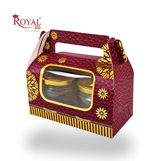 2 Jar Box With Handle I 7x3.5x3.5 inches I Red with golden leafing