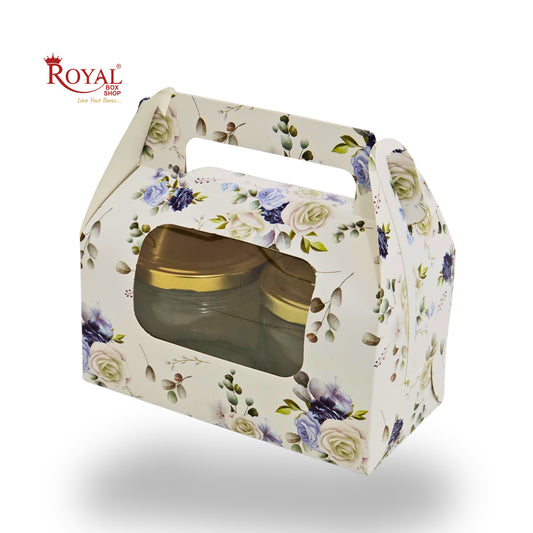 2 Jar Box With Handle I 7x3.5x3.5 inches I White Floral Print
