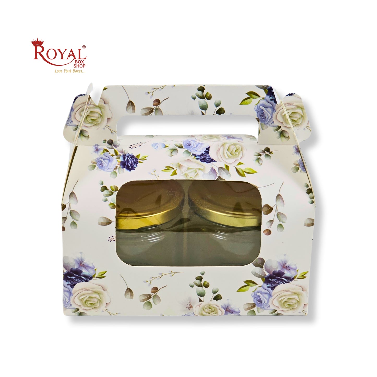 2 Jar Box With Handle I 7x3.5x3.5 inches I White Floral Print