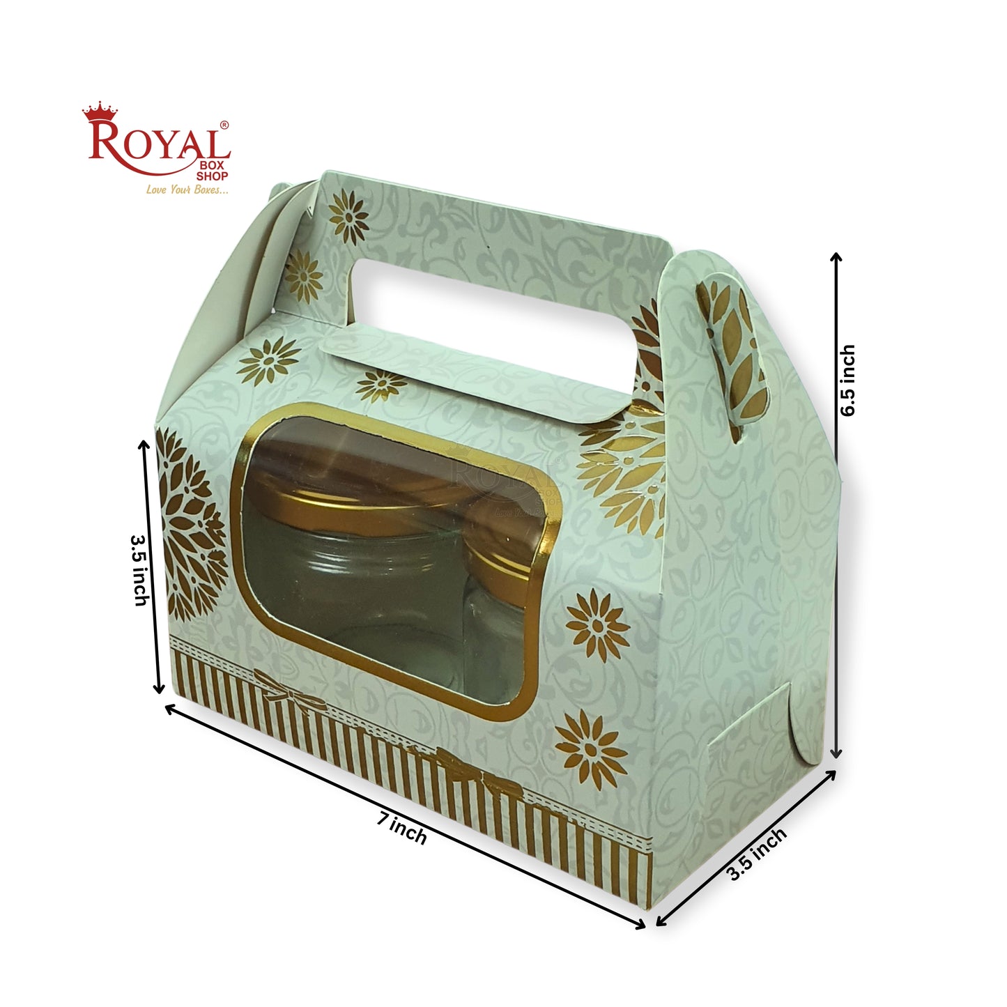 2 Jar Box With Handle I 7x3.5x3.5 inches I Green with golden leafing