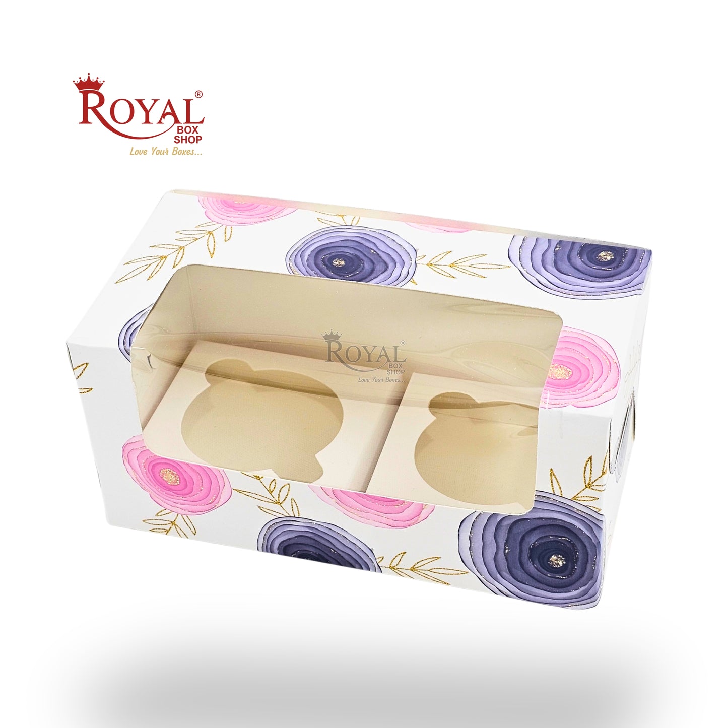2pc Cupcake Box With Window |  7x3.5x3.5 Inch | White Floral Print | B2B