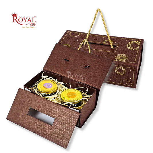Premium 2 Jar Rigid Hamper Box I RBK-161 I Brown