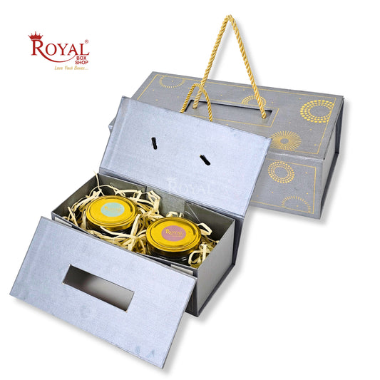 Premium 2 Jar Rigid Hamper Box I RBK-161 I Grey