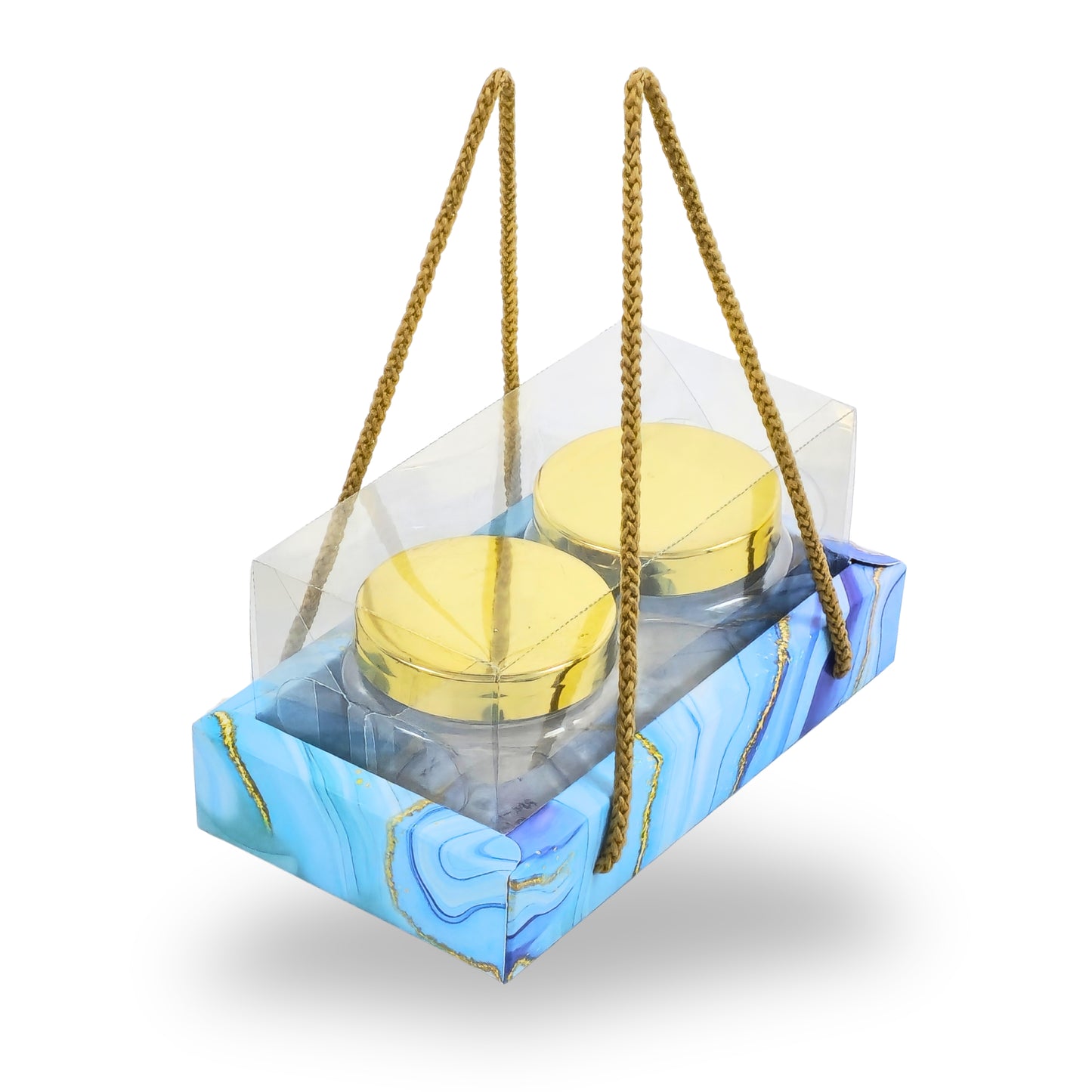 2 Mason Jar Hamper Box With Thread | 7x3.5x3.5 Inches | Blue Marble Print