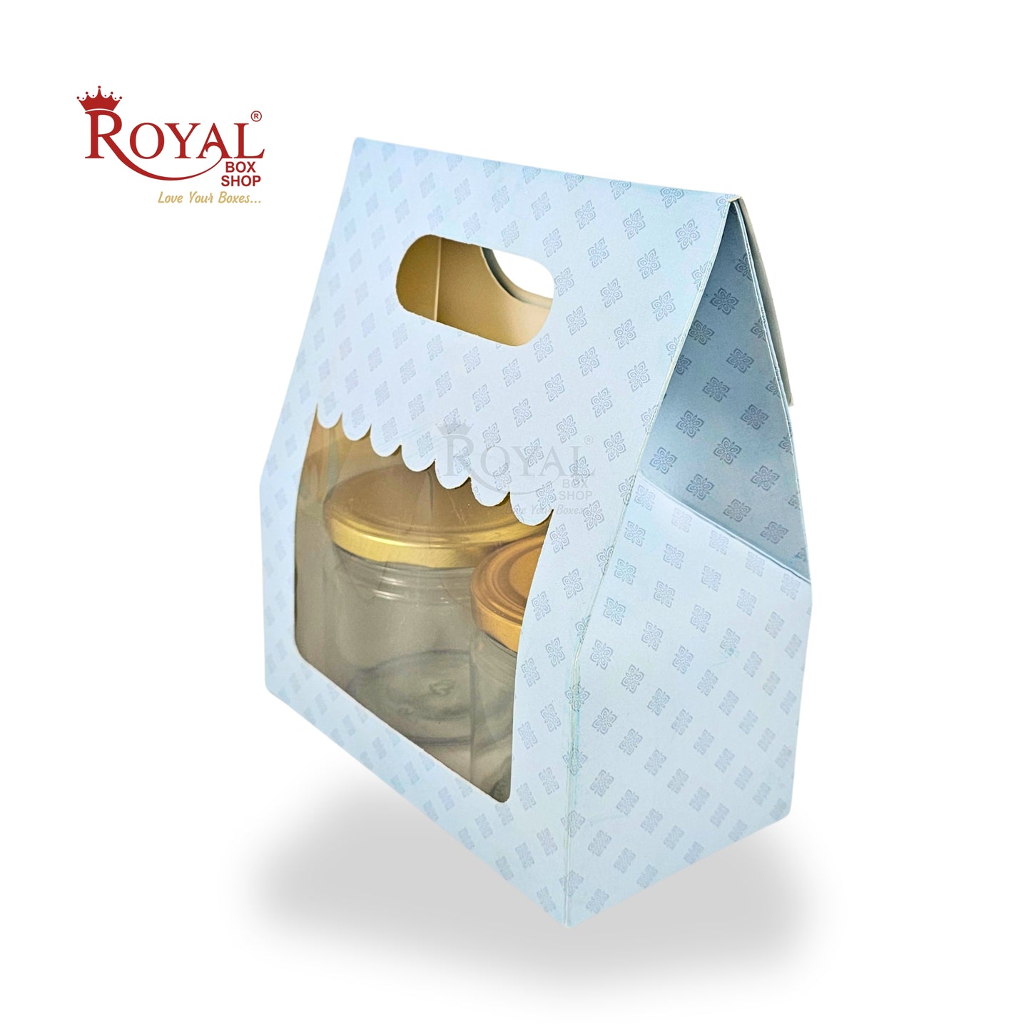 2 Mason Jar Paper Carry Bags I 7x3.75x8" inches I Blue I Party Gifts, Macarons Box, Muffin Box, Donut Box