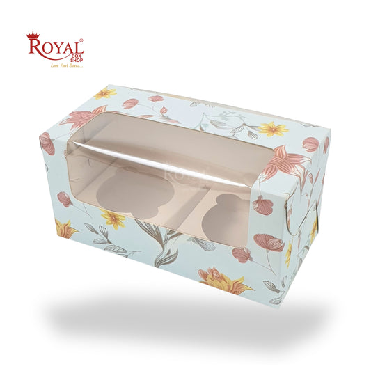 2pc Cupcake Box With Window I Size 7"x3.5"x3.5" I Blue Floral