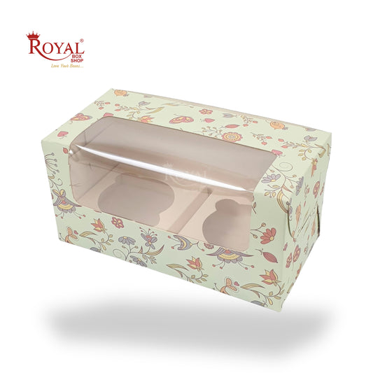2pc Cupcake Box With Window I Size 7"x3.5"x3.5" I Green Floral