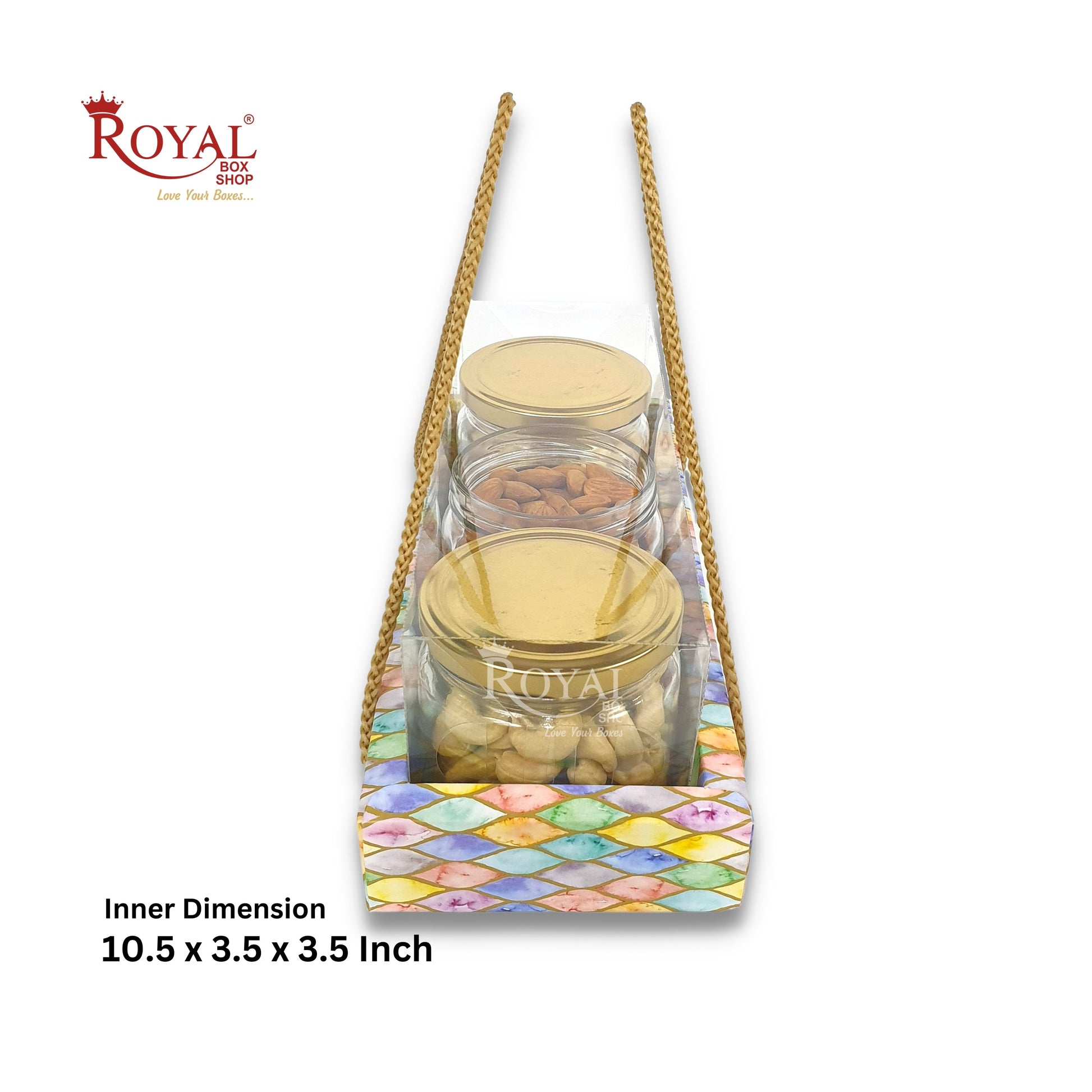 3 Mason Jar Gift Hamper Box With Thread I 10.5x3.5x3.5 Inches I Multicolor Print I Diwali Gifting, Wedding, Birthday Return Gift Boxes Royal Box Shop